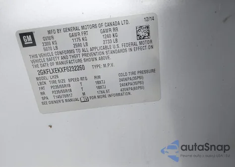 2015 GMC Terrain Slt-1 from USA, damaged, VIN 2GKFLXEKXF6232260